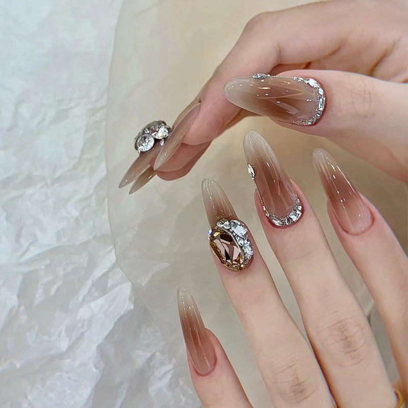 Sense Fake Nails Rhinestone Gradient Handmade Nail Stickers