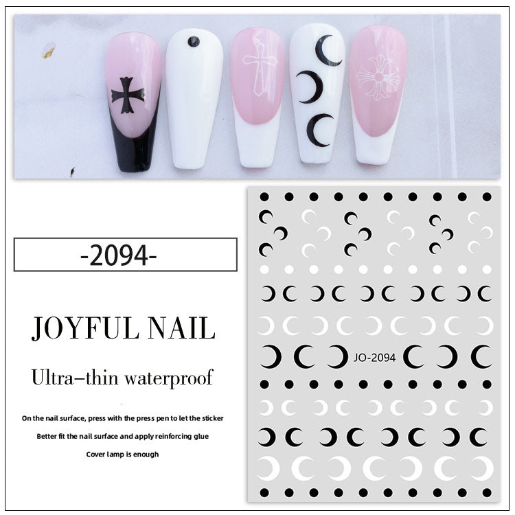 Heart Black White Cross Crescent Gothic Nail Stickers