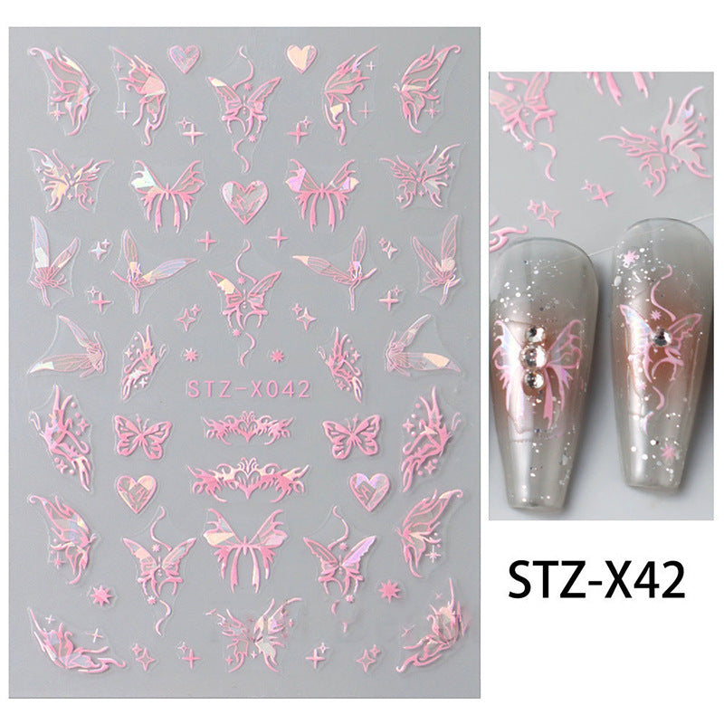 Liquid Butterfly Dark Golden Flower Star Nail Stickers