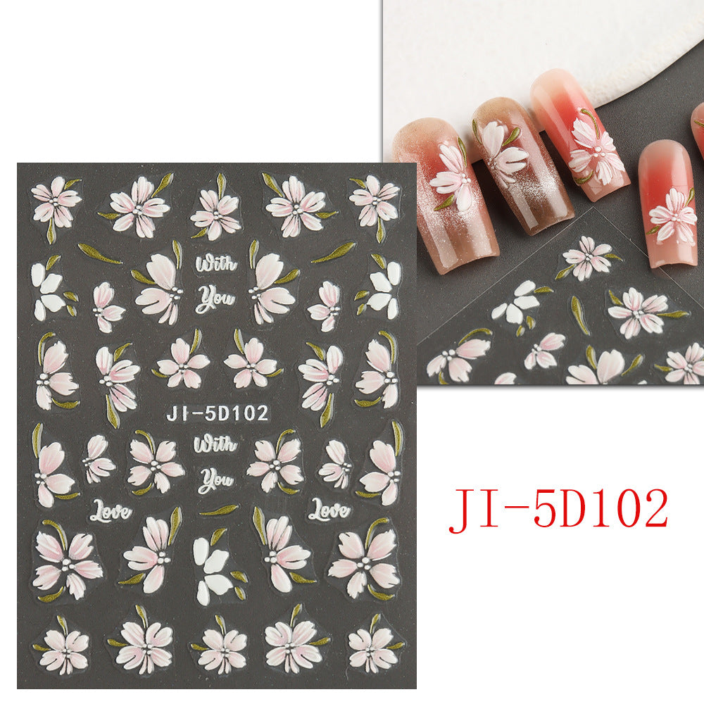 Fresh Cherry Blossom Flowers Stereo Nails Nail Stickers