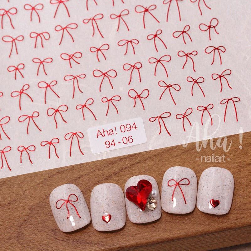 Ribbon Black White Wine Red Hollow With Nail Stickers