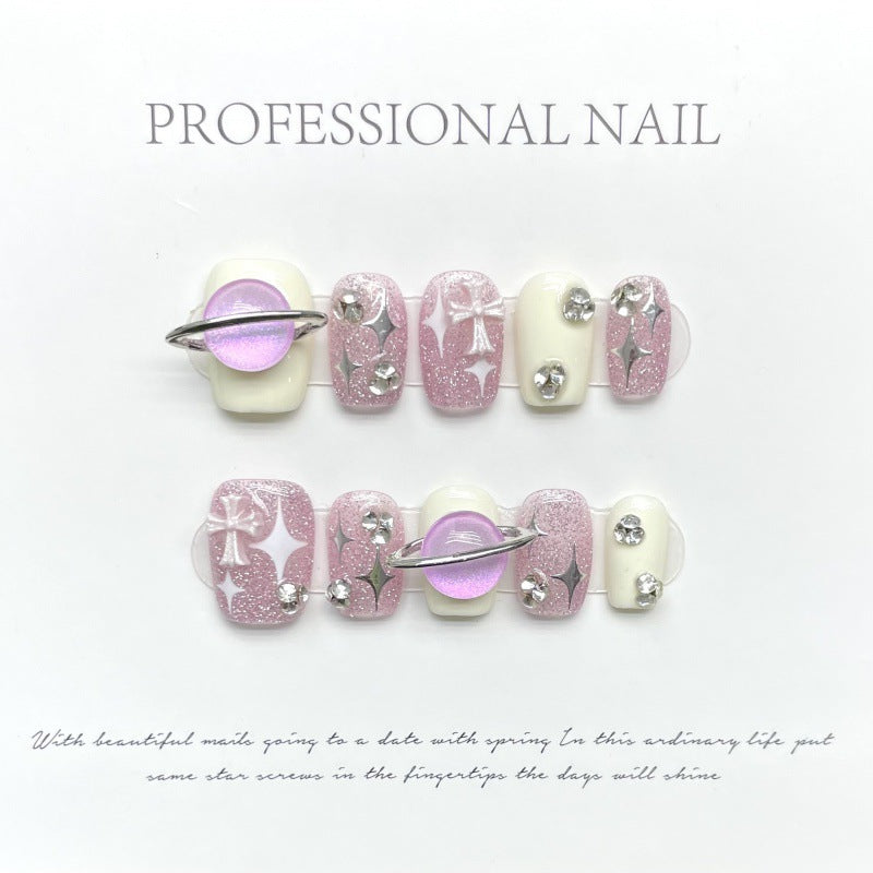 Short Nude Color Blooming Tips Finished Nail Stickers