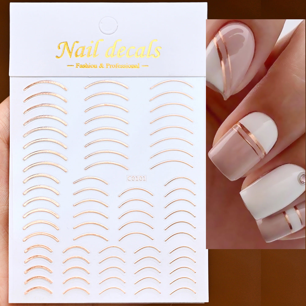 Lines Gold Sier Color Simple Style Adhesive Nail Stickers