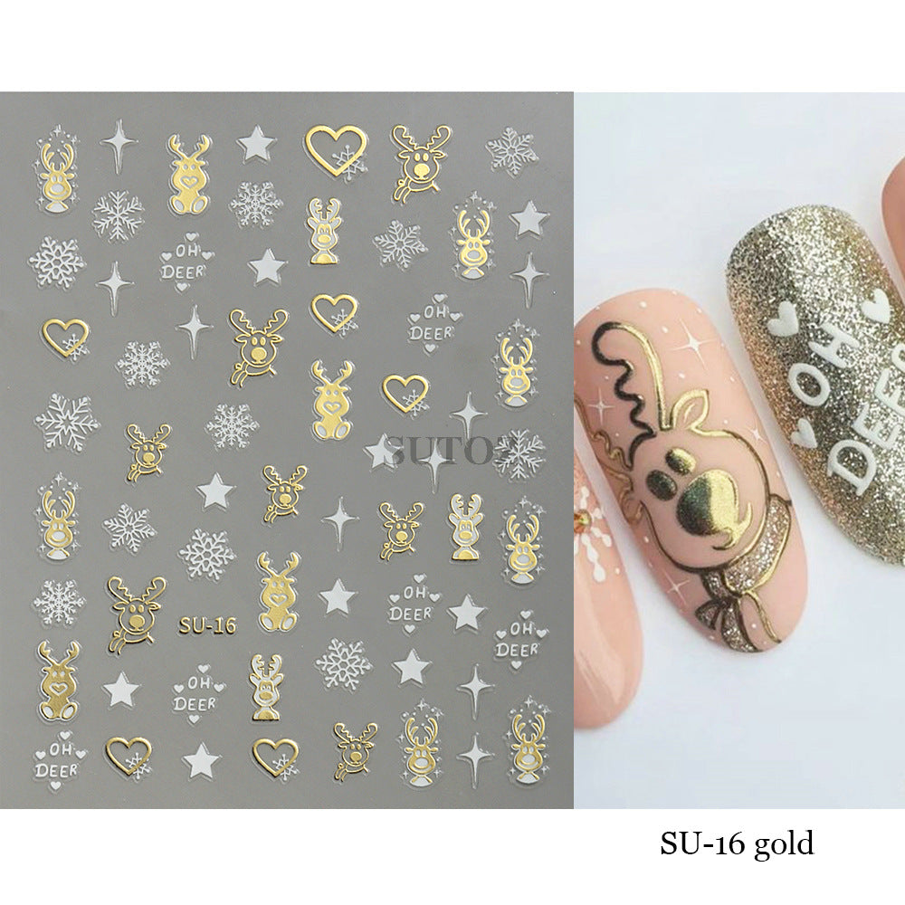 Exposed Gilding Sier Snowflake Elk Tree Nail Stickers