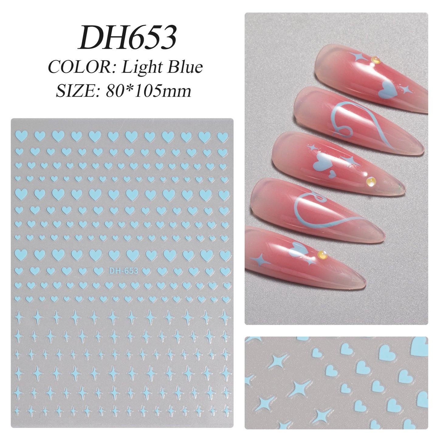 Heart-shaped Small Stars Summer Dopamine Hot Sier Nail Stickers