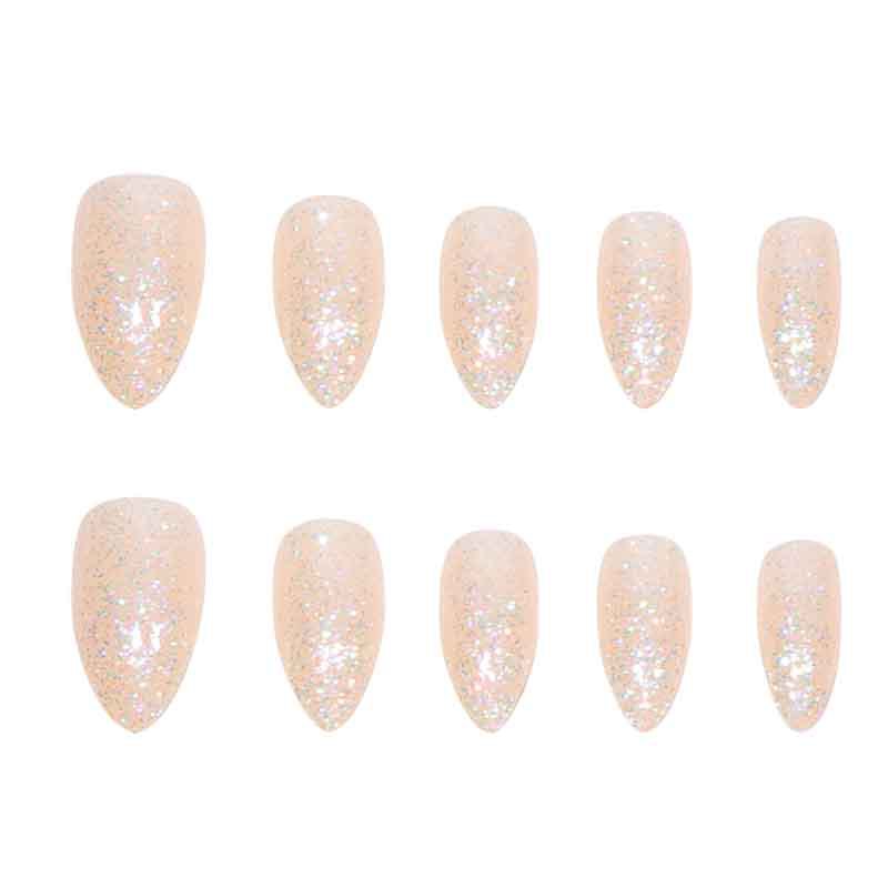 Faux ongles courts et purs en or champagne à paillettes colorées Nail Art