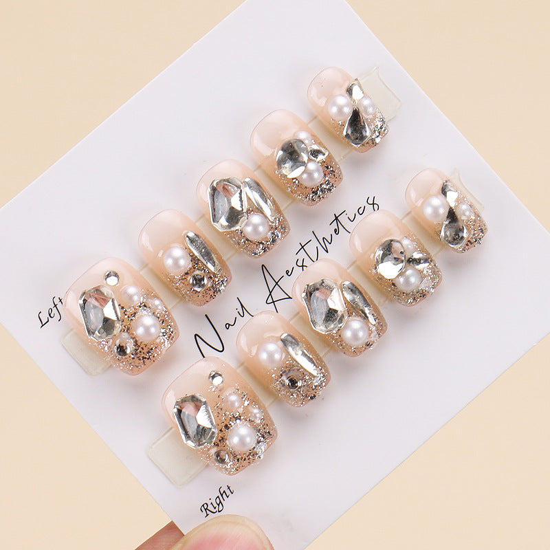 Short Tip Style Pearl Rhinestone High-grade Nail Stickers