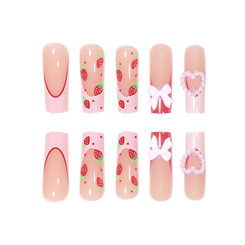 Nail Art Jour Rose Pêche Coeur Noeud Fraise Longue Pipe à Eau