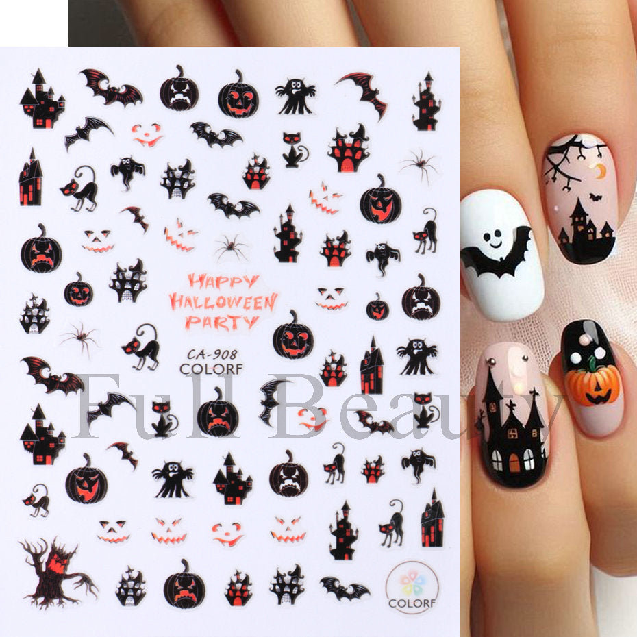 Halloween Pumpkin Head Bat Dark Cartoon Nail Stickers