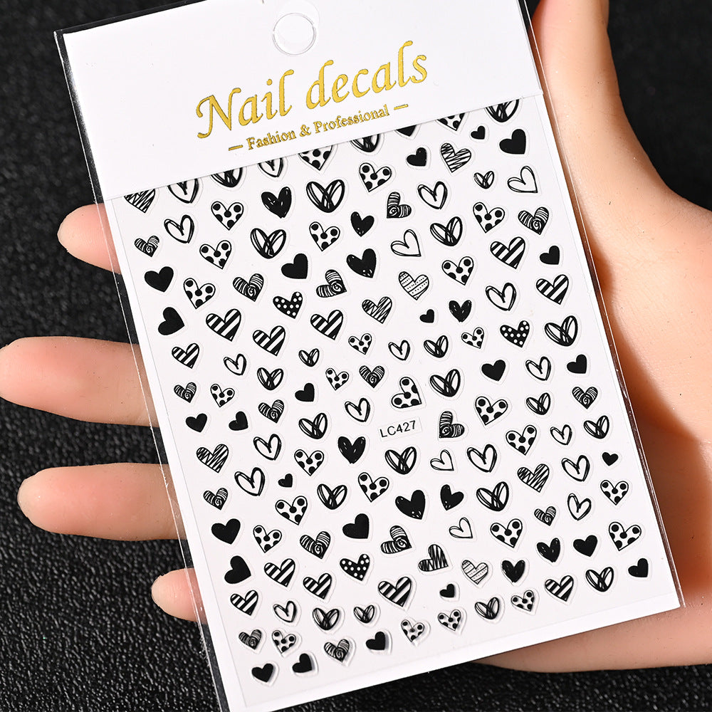 Cardboard Style Beautiful Laser Sier Heart-shaped Nail Stickers