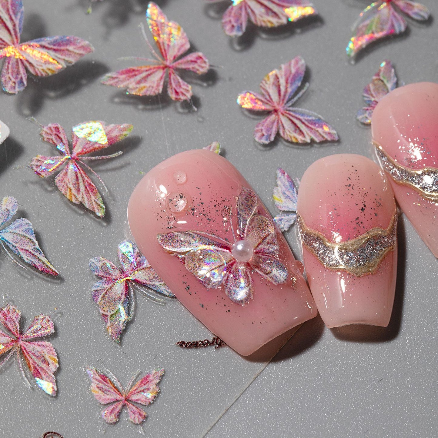 Embossed Aurora Butterfly Shell Light Magic Nail Stickers