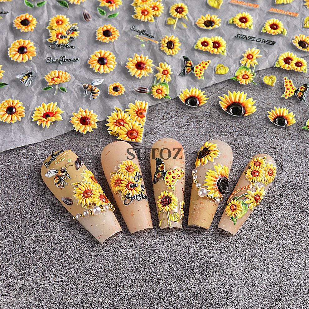 Paper Summer Sunflower Peony Tulip Three-dimensional Nail Stickers