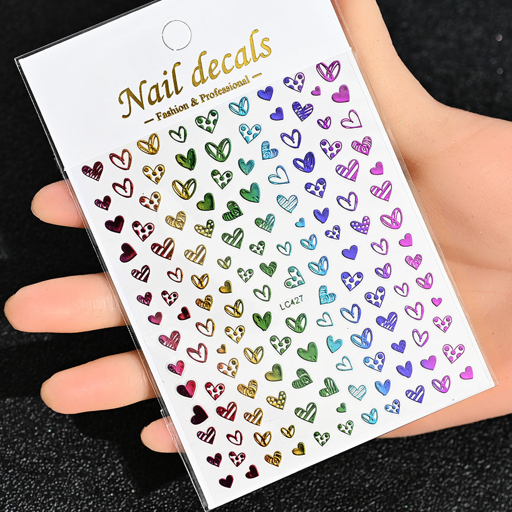 Cardboard Style Beautiful Laser Sier Heart-shaped Nail Stickers