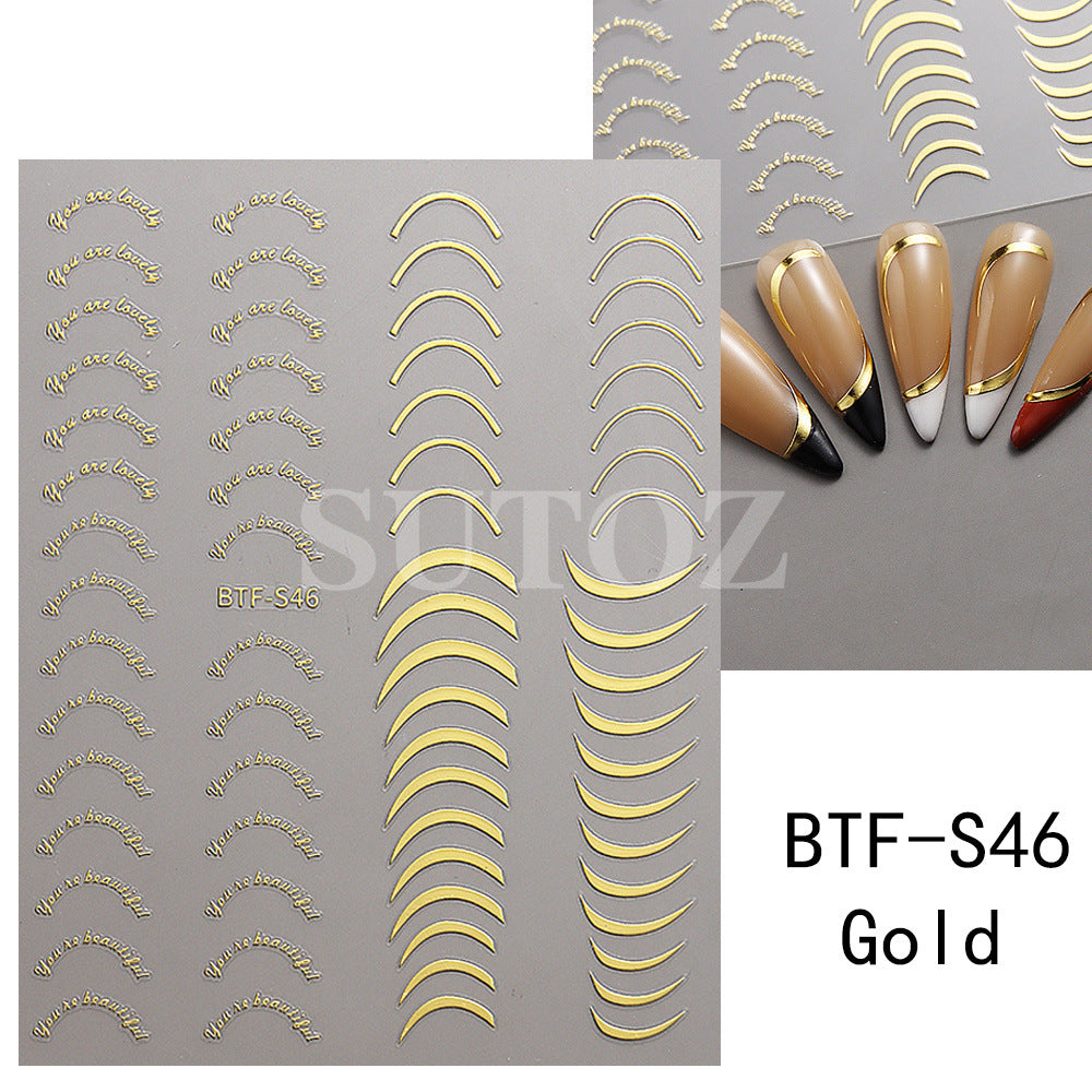 Gold Sier French Crescent Line Styling Nail Stickers