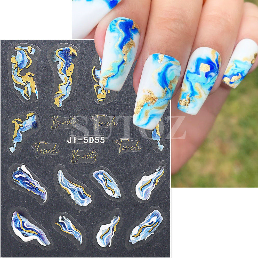 Summer Deep Sea Blooming Relief Three-dimensional Manicure Nail Stickers