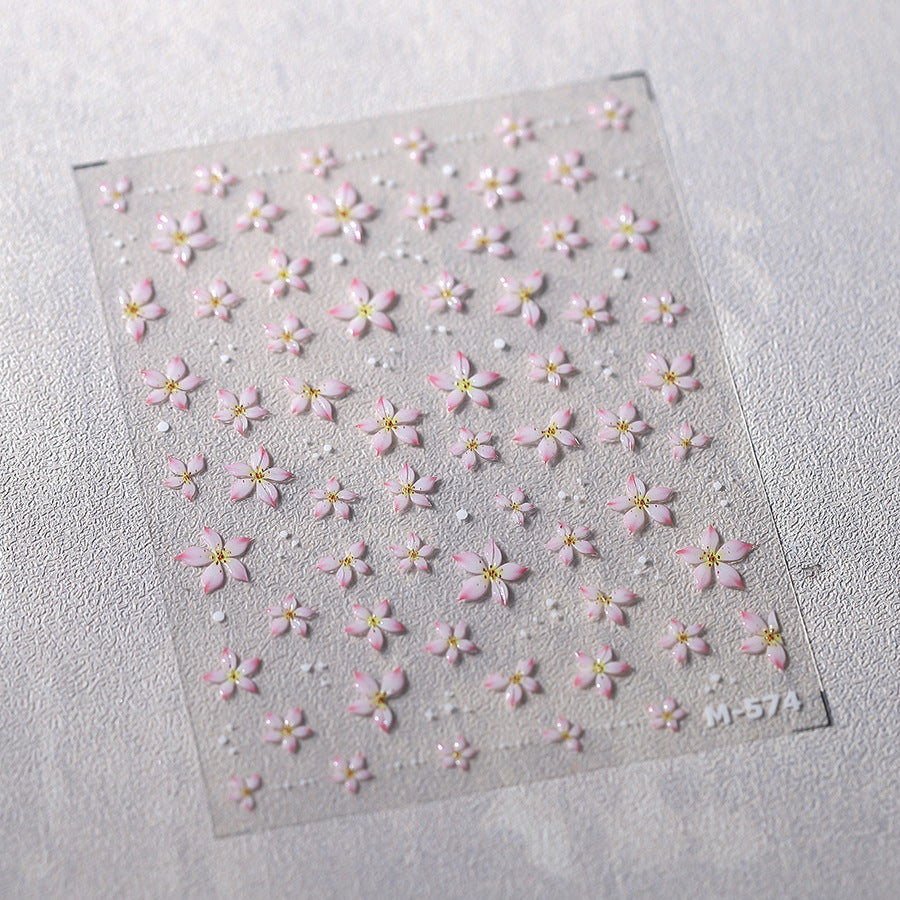 Luxury Little Flower Paper Pink Back Adhesive Nail Stickers