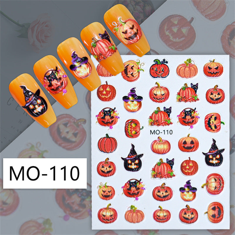 Halloween Relief Skull Pumpkin Ghost Demon Nail Stickers