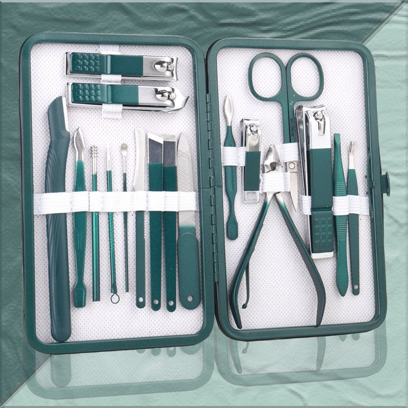 Green Scissors Full Pedicure Knife Clippers Box Nail Tool Set