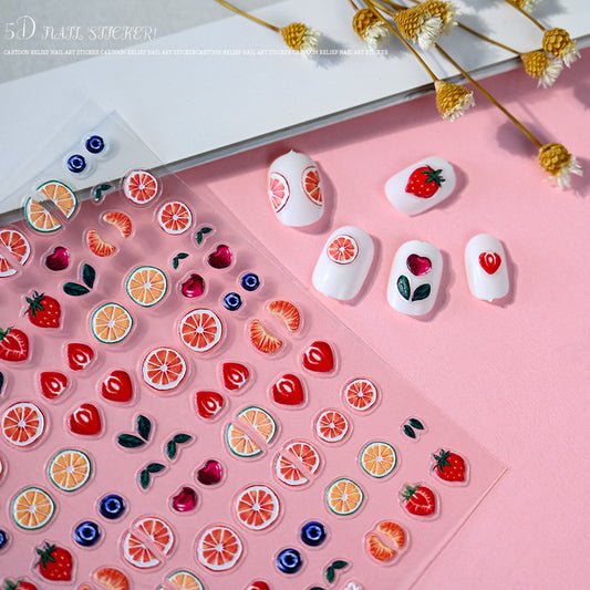 Summer Fresh Style Fruit Relief Three-dimensional Lemon Strawberry Cherry Nail Stickers