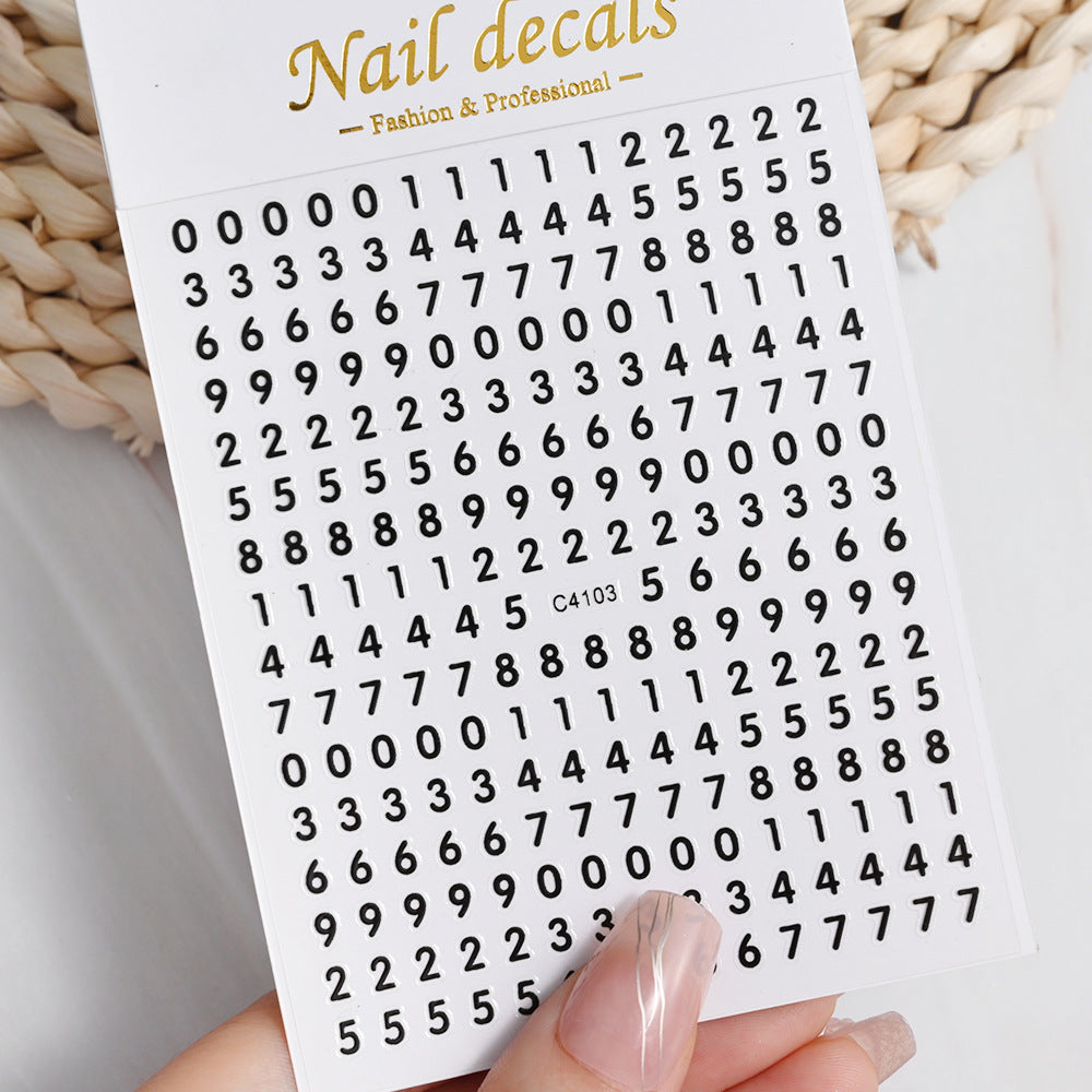 Solid Color Simple Letters Numbers Mix Nail Stickers