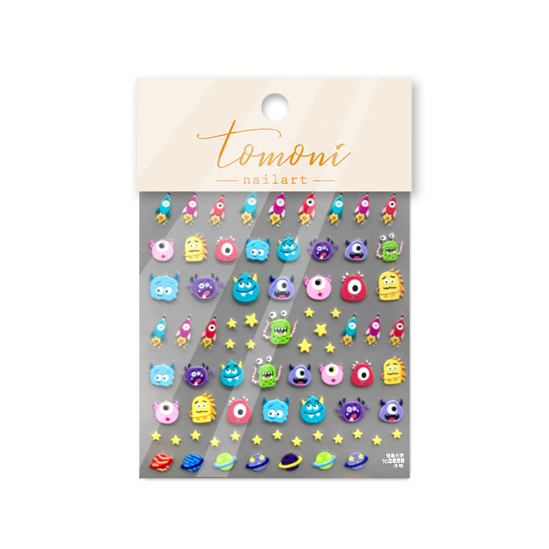 Embossed Cute Little Monster Starry Sky Nail Stickers