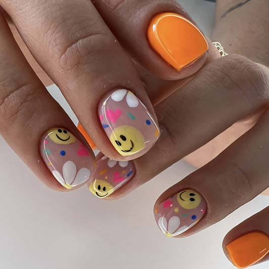 Nail Art Simple Love French Wear Fleur Smiley Orange