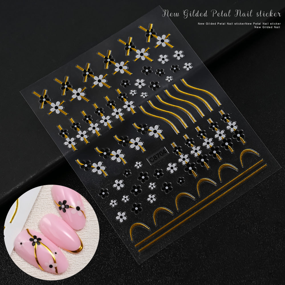 Gilding Colored Flowers Cute Light Luxury Nail Stickers