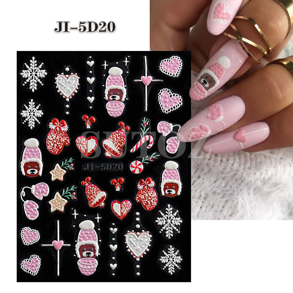 Manicure Christmas Snowflake Snowman Black Bear Nail Stickers