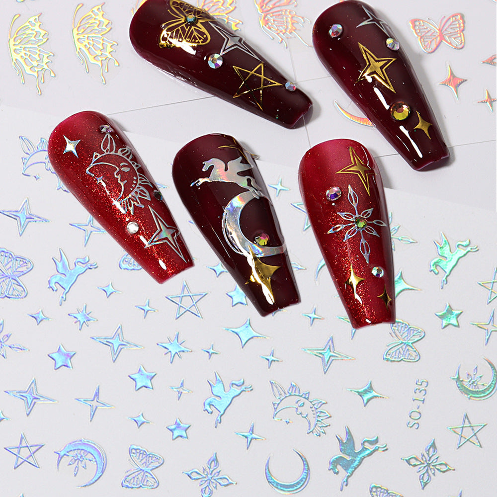 Simple Four-color Butterfly Asterism Love Flame Water Nail Stickers