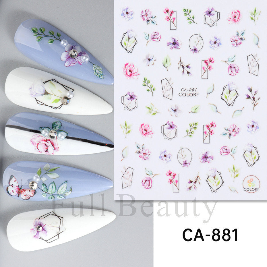 Glamorous Spring Rose Flower Tulip Adhesive Nail Stickers