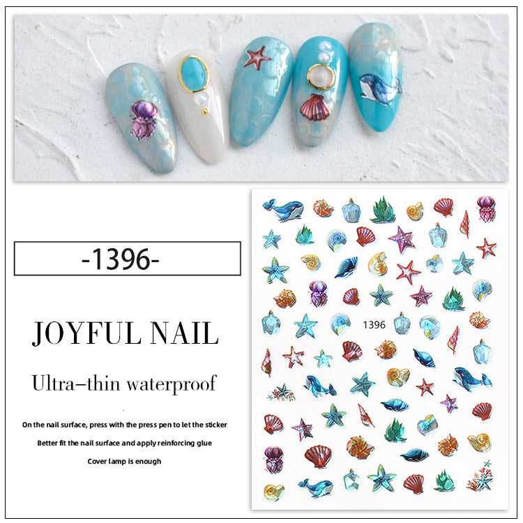 Marine Series Animal Jellyfish Dolphin Shell Nail Stickers