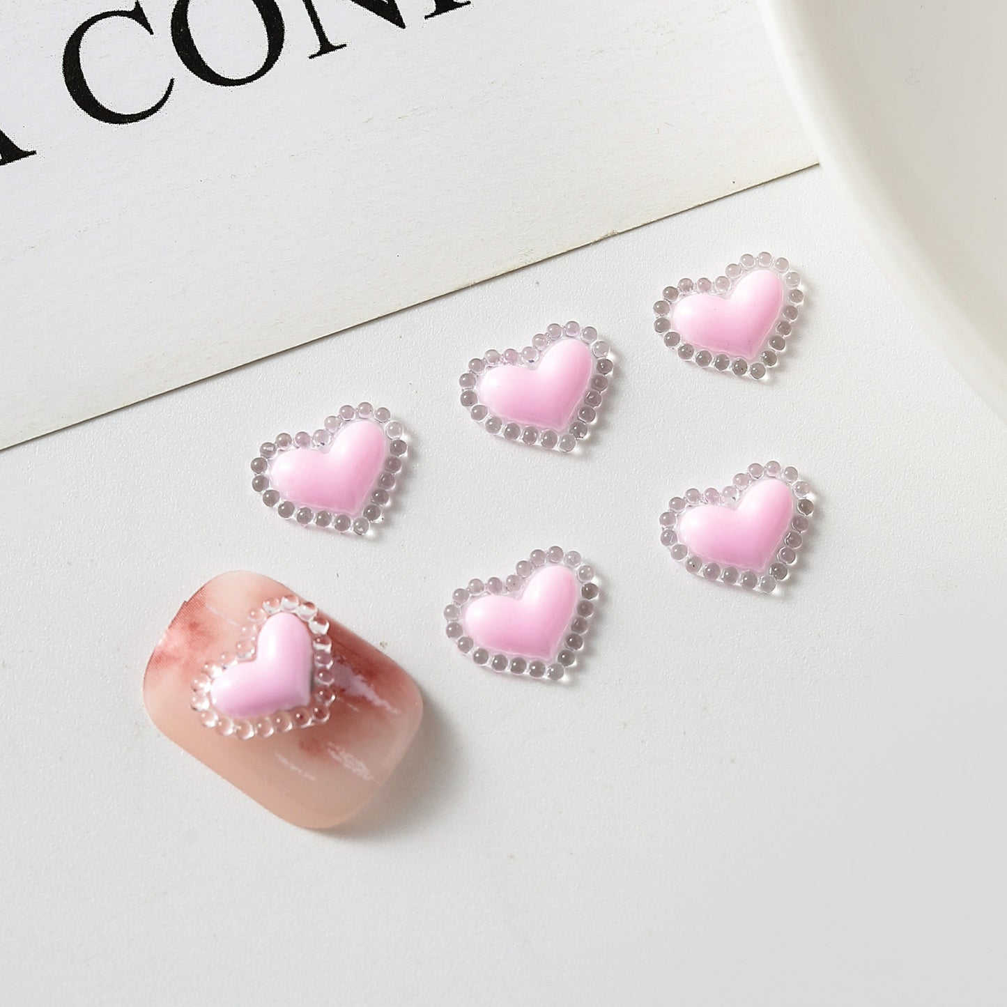 Love Heart Ornament Dopamine Peach Color Nail Care Nail Art