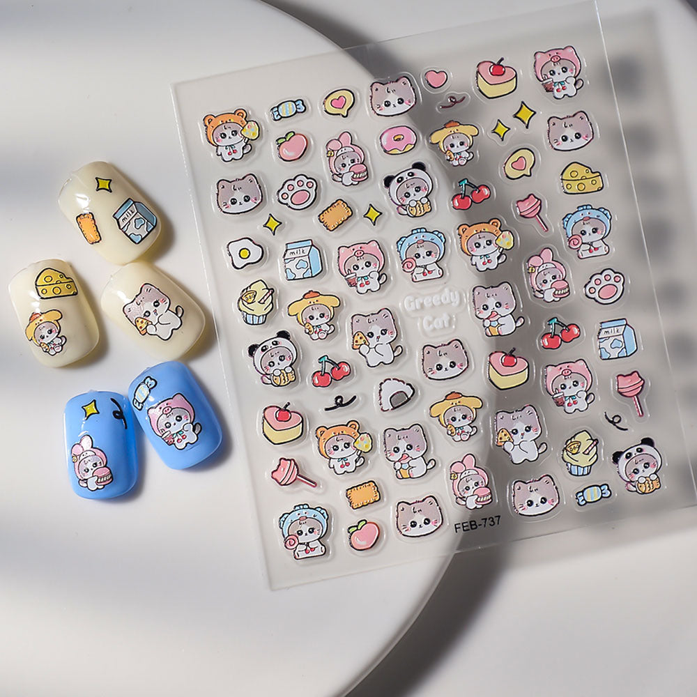 Funny Alien Cat Cute Kitty Three-dimensional Relief Nail Stickers