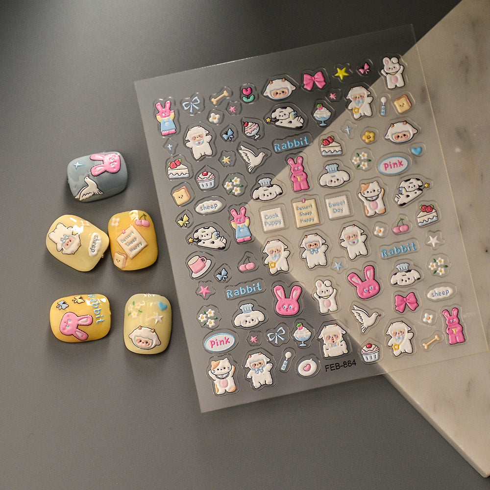 Live Studio Cow Relief Clip Hand Nail Stickers