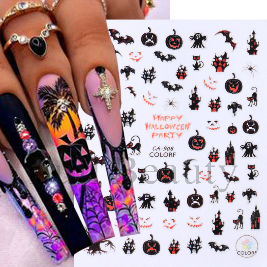 Halloween Pumpkin Head Bat Dark Cartoon Nail Stickers