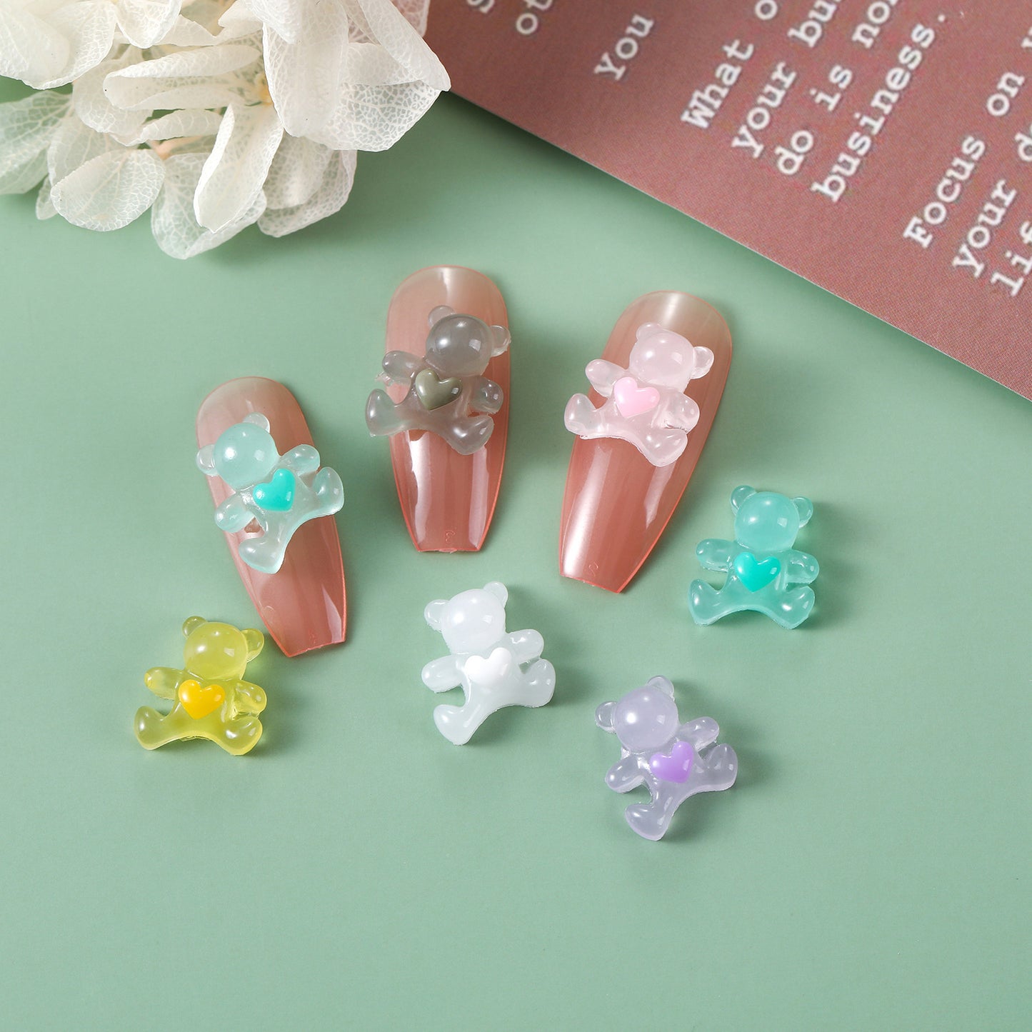 Bear Ornament Cute Cartoon Ice Transparent Three-dimensional Nail Care Nail Art