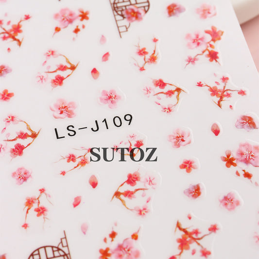 Flower Series Plum Blossom Peach Cherry Nail Stickers