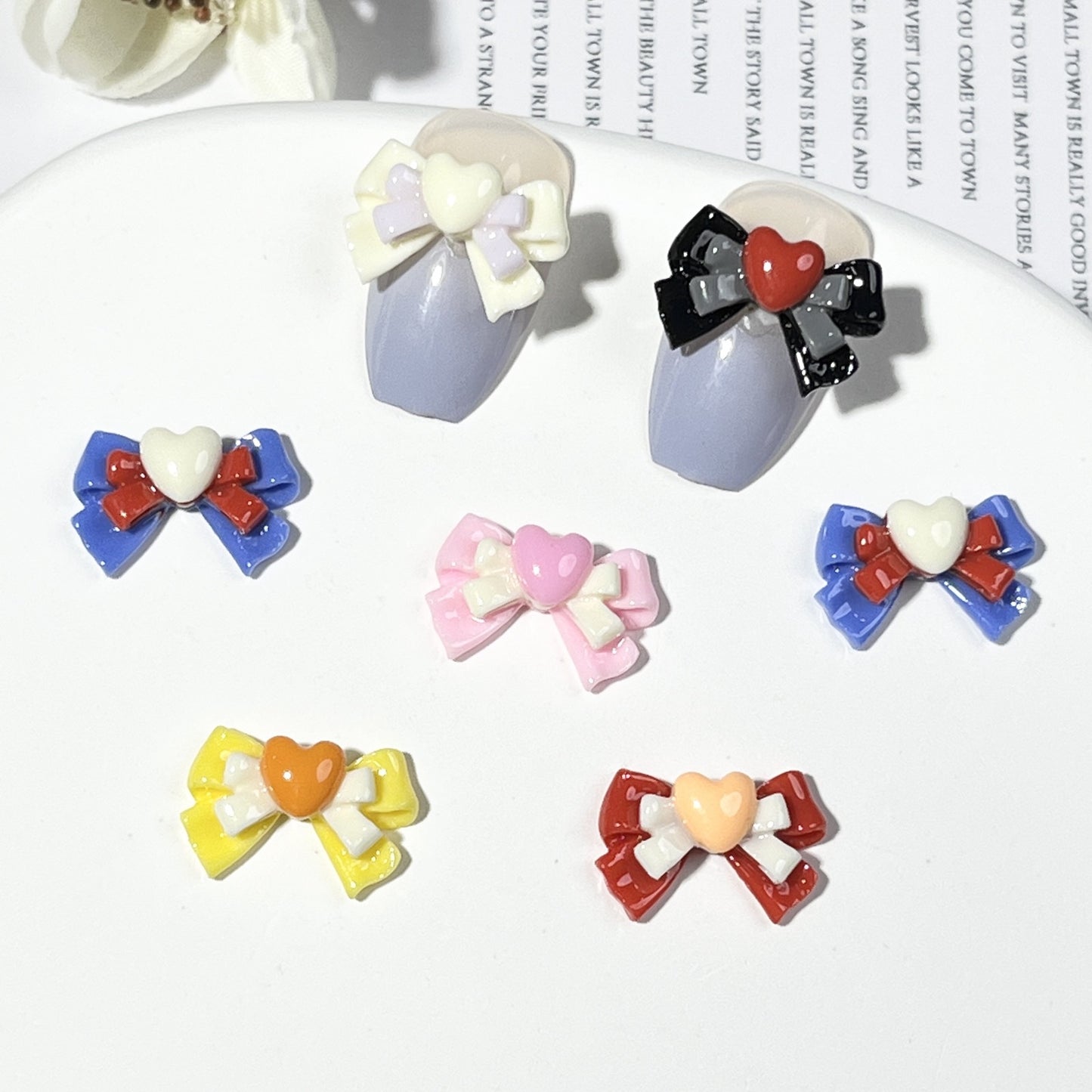 Dopamine Double Layers Loving Heart Bowknot Ornament Sailor Nail Care Nail Art