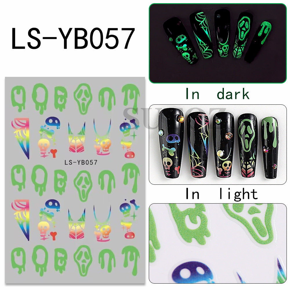 Luminous Pumpkin Lamp Ghost Flame Back Nail Stickers