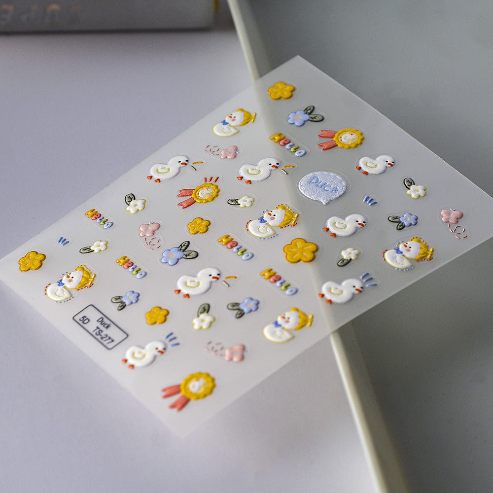 Hot Mining Relief Adhesive 3d Cute Little Duck Nail Stickers