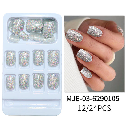 Faux ongles Flash Short Square Wear Armor Argent