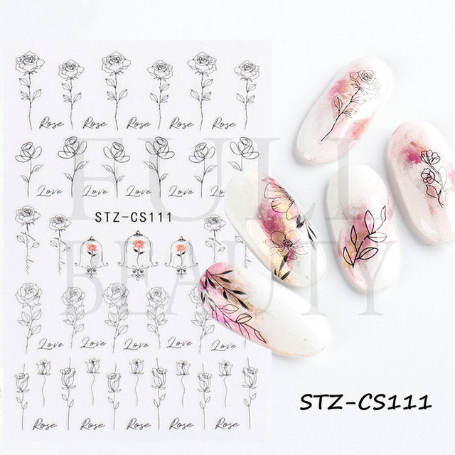 Fresh Flowers Plants Natural Butterfly Lines Facial Nail Stickers