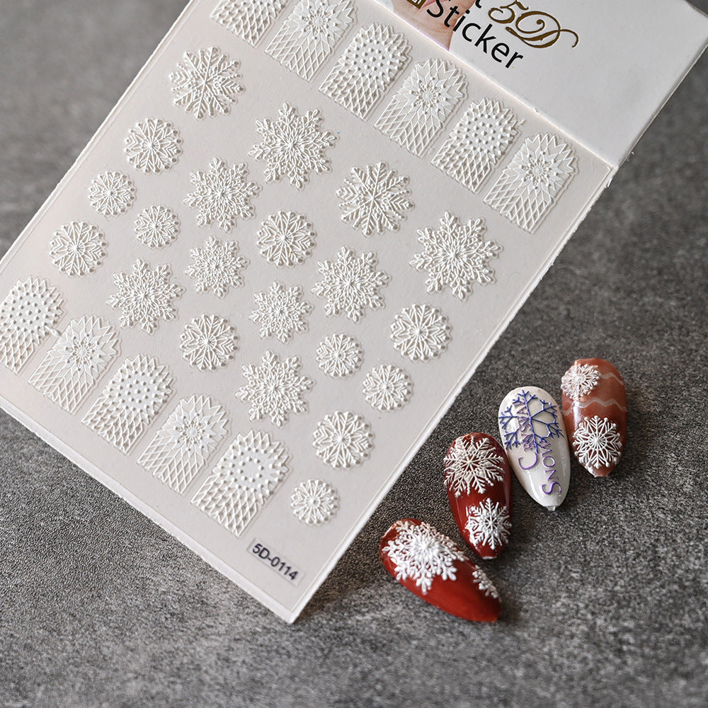 Embossed White Snowflake Paper Card Packaging Nail Stickers