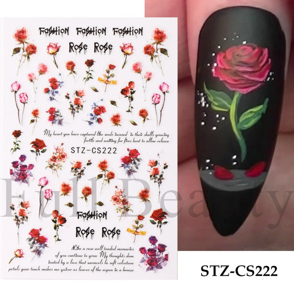 Glamorous Rose Blooming Flower Lavender Adhesive Nail Stickers