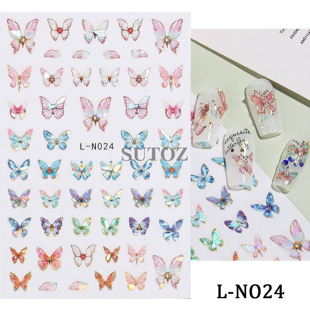 Hot Retro Colorful Laser Butterfly Back Nail Stickers