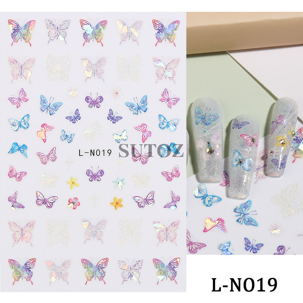 Hot Retro Colorful Laser Butterfly Back Nail Stickers