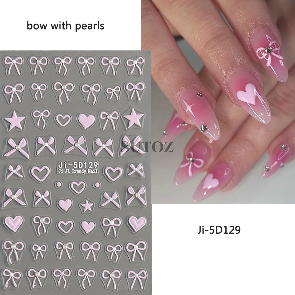 Summer Simple Three-dimensional Bright Crystal Bow Love Nail Stickers