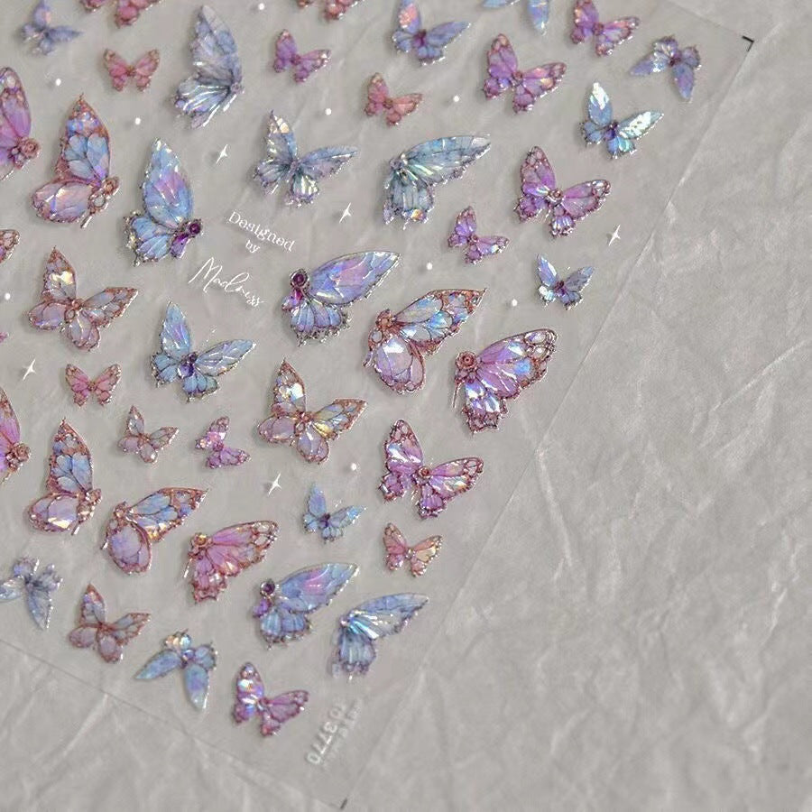 Pearlescent Rose Butterfly Paper Elegant Cute Nail Stickers