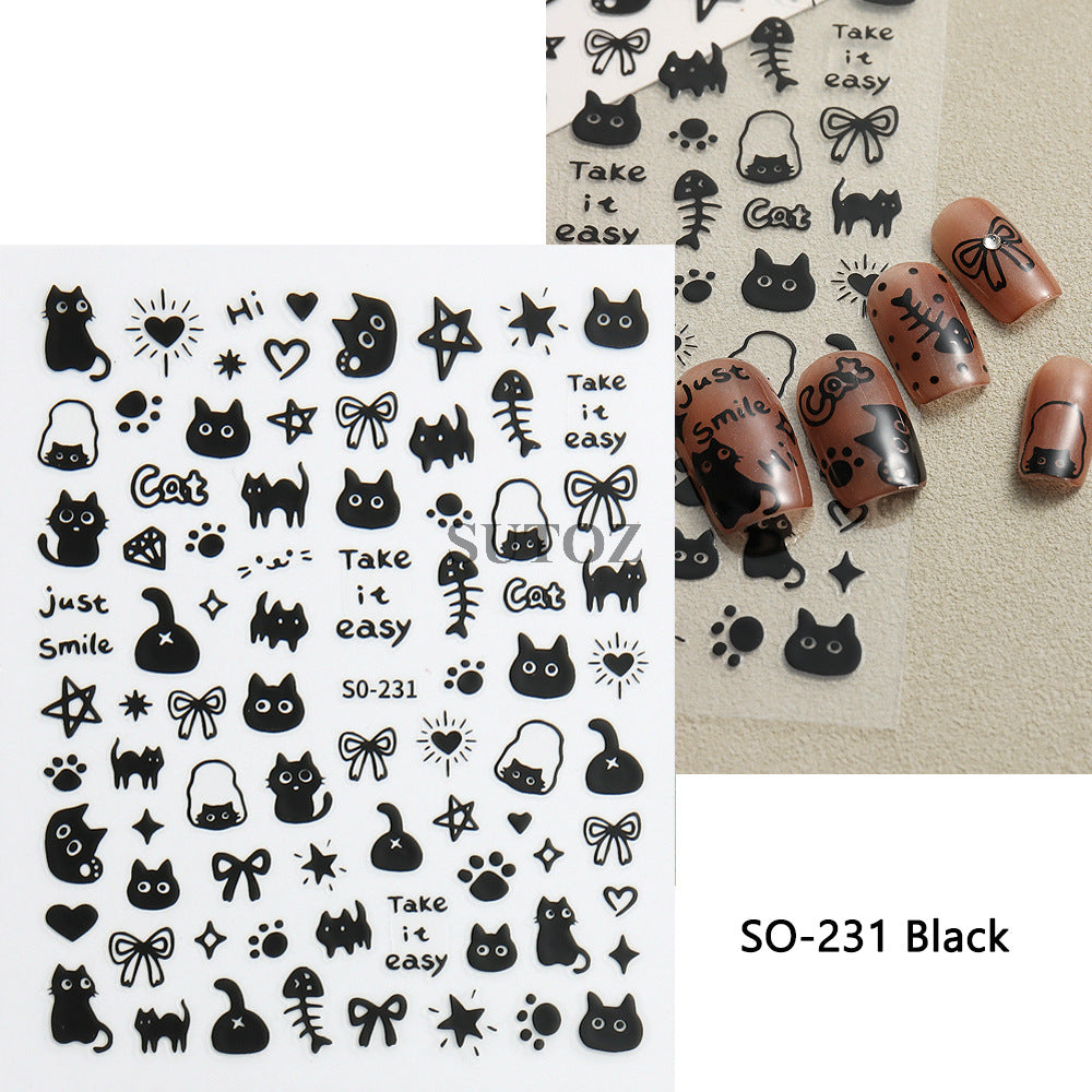 Cute Little Black Cat Cat's Paw Nail Stickers