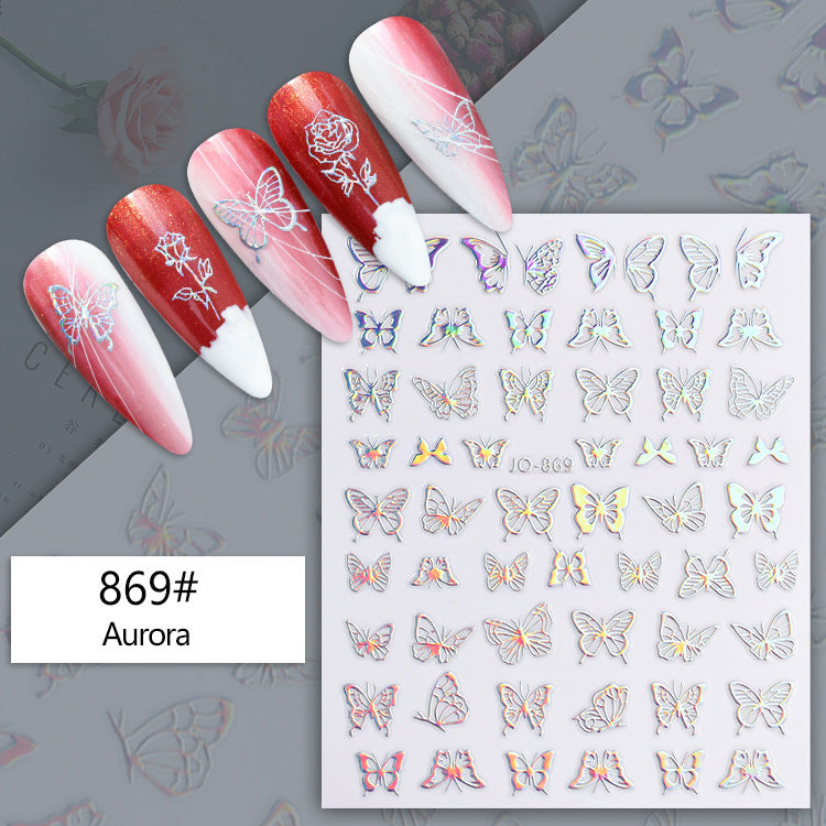 Rose Love Heart Smiling Colorful Aurora Nail Stickers